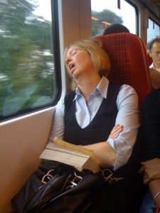 woman sleeping on the bus